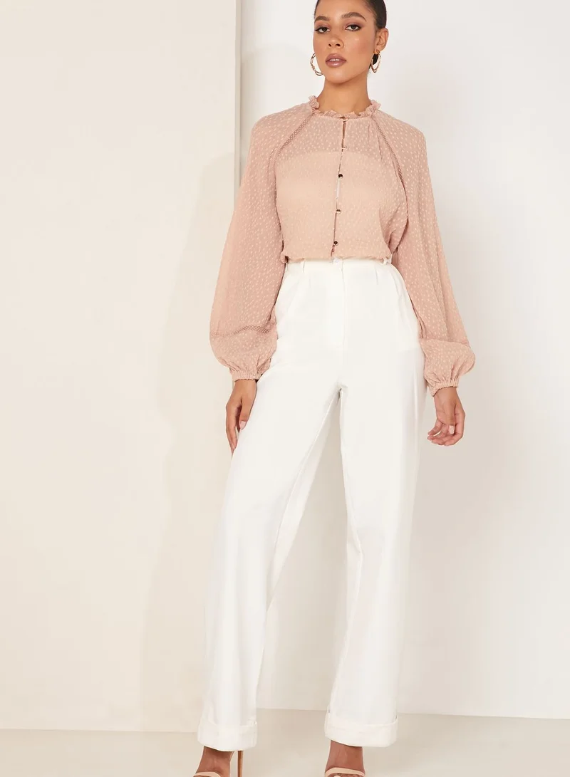 Keepsake Murmur Balloon Sleeve Button Detail Top