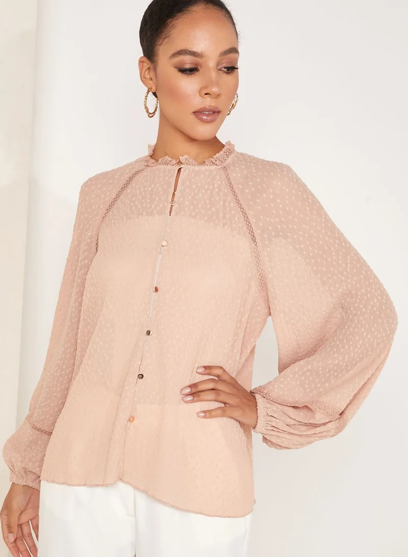 Keepsake Murmur Balloon Sleeve Button Detail Top
