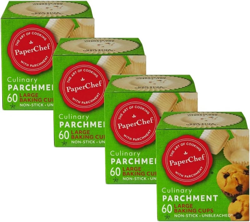 PaperChef – Large Parchment Baking Cups – Easy Release, Non-Stick, Unbleached & Compostable – Perfect for Muffins & Cupcakes – 60 Count - 4 Pack - Image 1