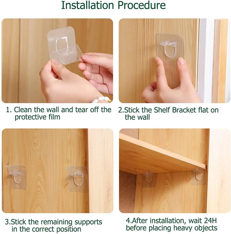 Self Adhesive Shelf Bracket, Clear Plastic Shelf Stickers, Adhesive Shelf Support Pegs Without Drilling, Support Shelves for Cabinets, Kitchen Furniture, Bookshelves, Shelf Holder 6x6cm (4, Clear) - Image 4
