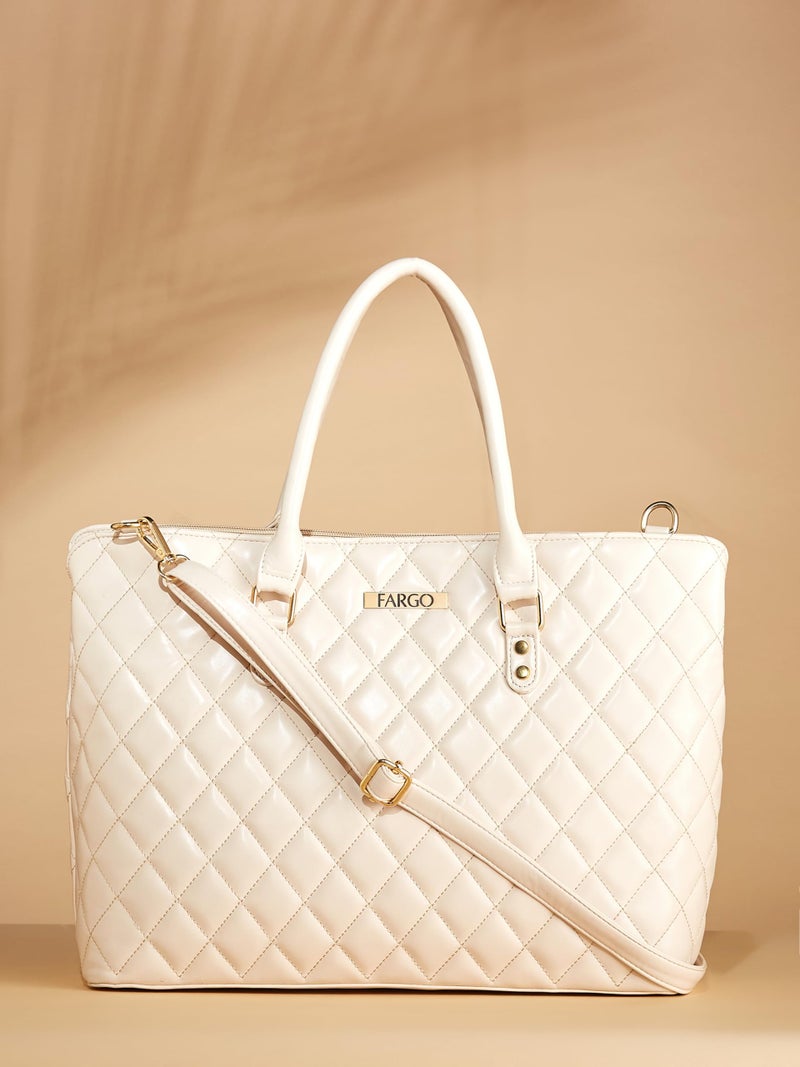 Fargo PU Women's Stylish Stripped Textured Handbag (Beige) - Image 4