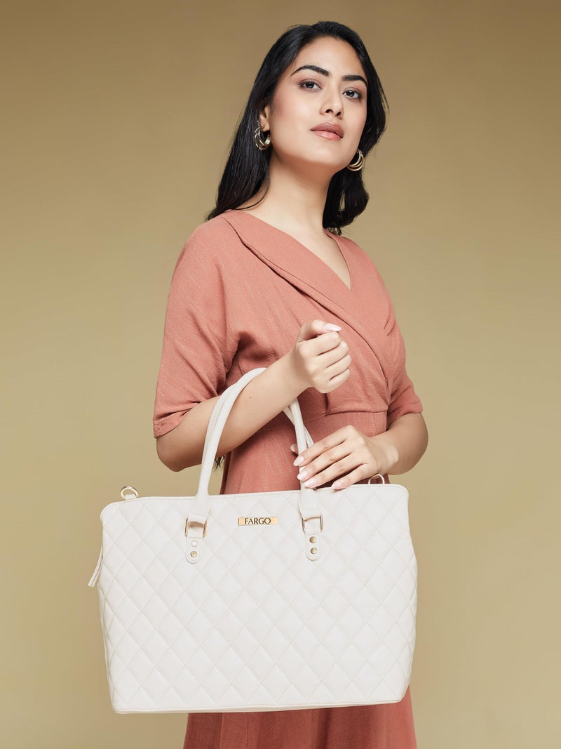 Fargo PU Women's Stylish Stripped Textured Handbag (Beige) - Image 3