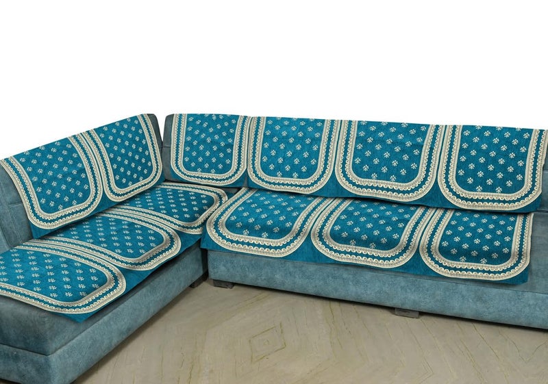 Dazzling DECOR Velvet L Shape 7 Seater Sofa Cover | Anti-Slip Sofa Protector Covers | Sofa Slipcovers for Living Room, Hall, Home Decor - Sky Blue - Image 3