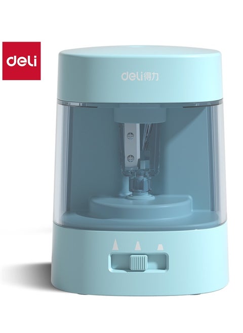 Deli VA3 USB/Battery Electric Sharpener with Tungsten Cutter, 100-Pencil Capacity, Visual Shavings Box - Blue