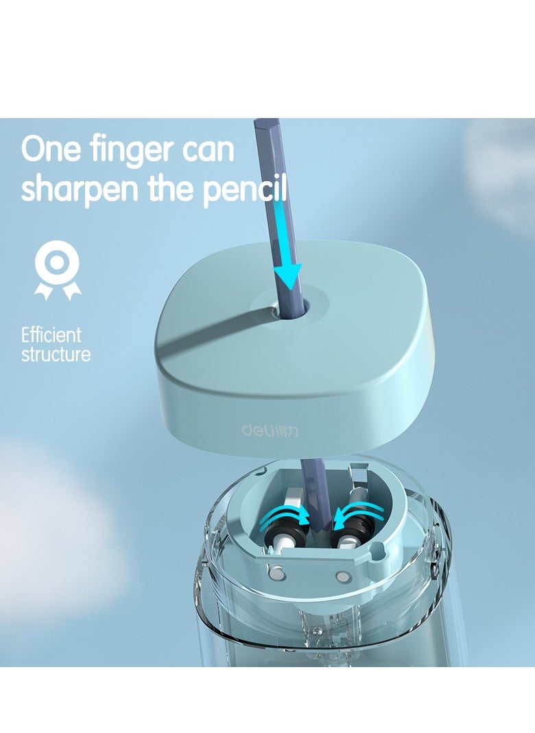 Deli Deli VA3 USB/Battery Electric Sharpener with Tungsten Cutter, 100-Pencil Capacity, Visual Shavings Box - Blue  - Image 3