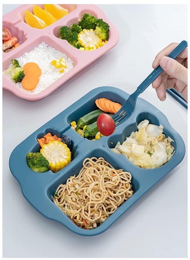 STESHWK Snacks Serving Plates for Kids for Breakfast, Lunch, Dinner and Snack Serving Sectioned Food Plates Divided Dinner Tray Plate with Spoon Fork - Image 5