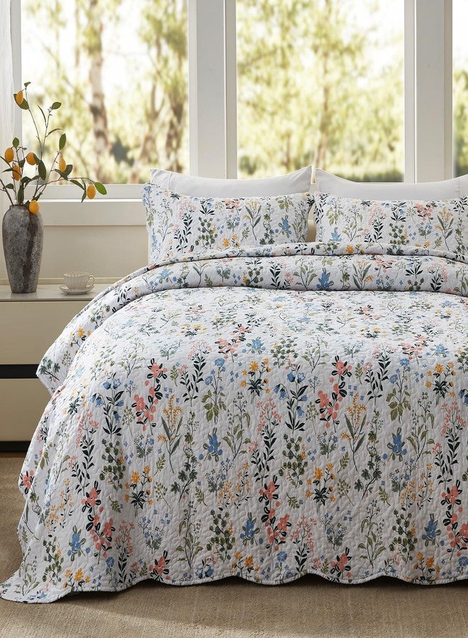 LEAONME 3-Piece King Size Quilt Set Lightweight Bedspread Coverlet 98''x106'' Garden Style Floral Printed Oversized Bedding Set with Shams for All Season - Image 2