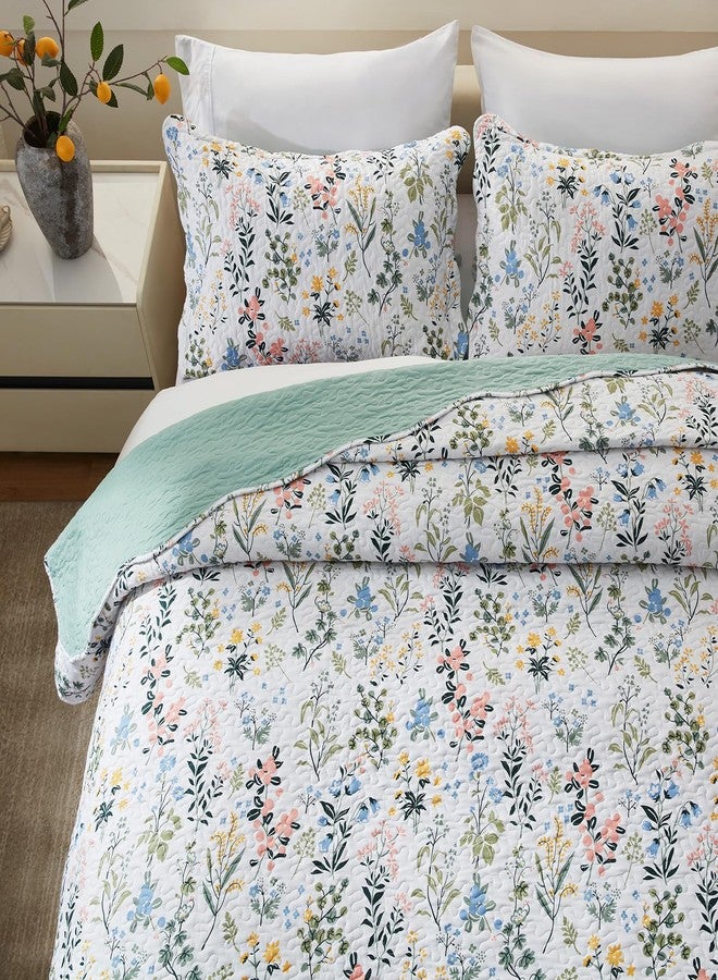 LEAONME 3-Piece King Size Quilt Set Lightweight Bedspread Coverlet 98''x106'' Garden Style Floral Printed Oversized Bedding Set with Shams for All Season - Image 3