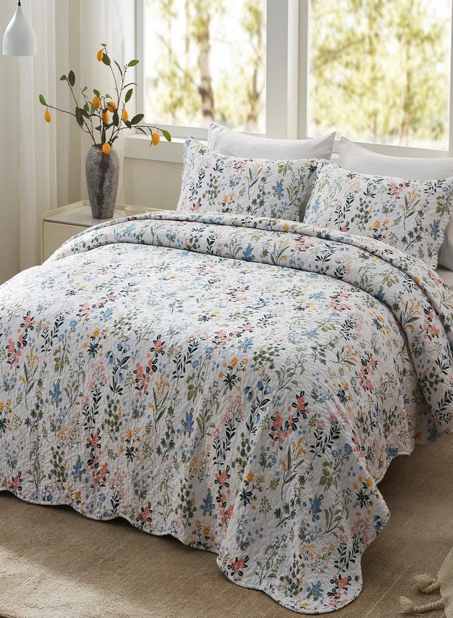 LEAONME 3-Piece King Size Quilt Set Lightweight Bedspread Coverlet 98''x106'' Garden Style Floral Printed Oversized Bedding Set with Shams for All Season - Image 1