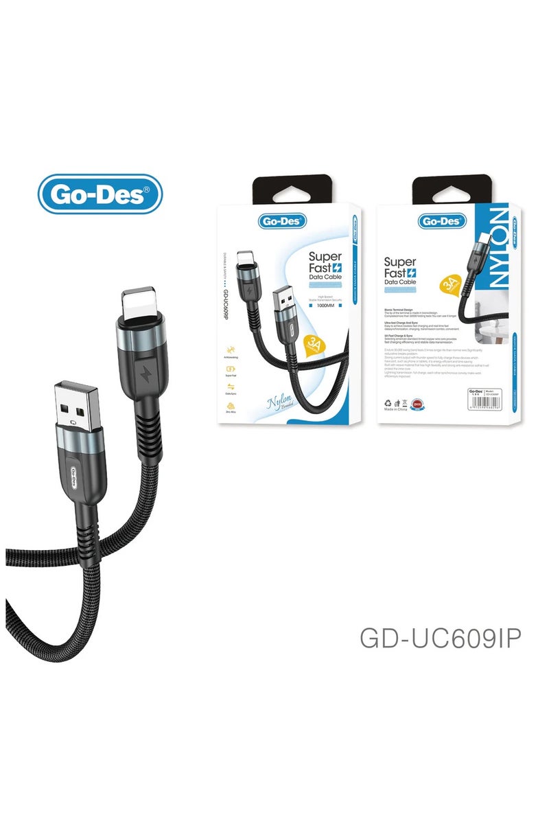 GO-DES charging cable nylon braided aluminum alloy usb cable mobile phone fast charging usb data cable type C micro for iphone