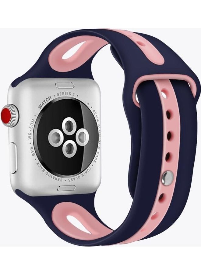 NIBEMINENT Two-tone Silicone Open Watchband for Apple Watch Series 7/6/SE/5/4/3/2/1 42/44/45mm Blue/Pink - Image 1