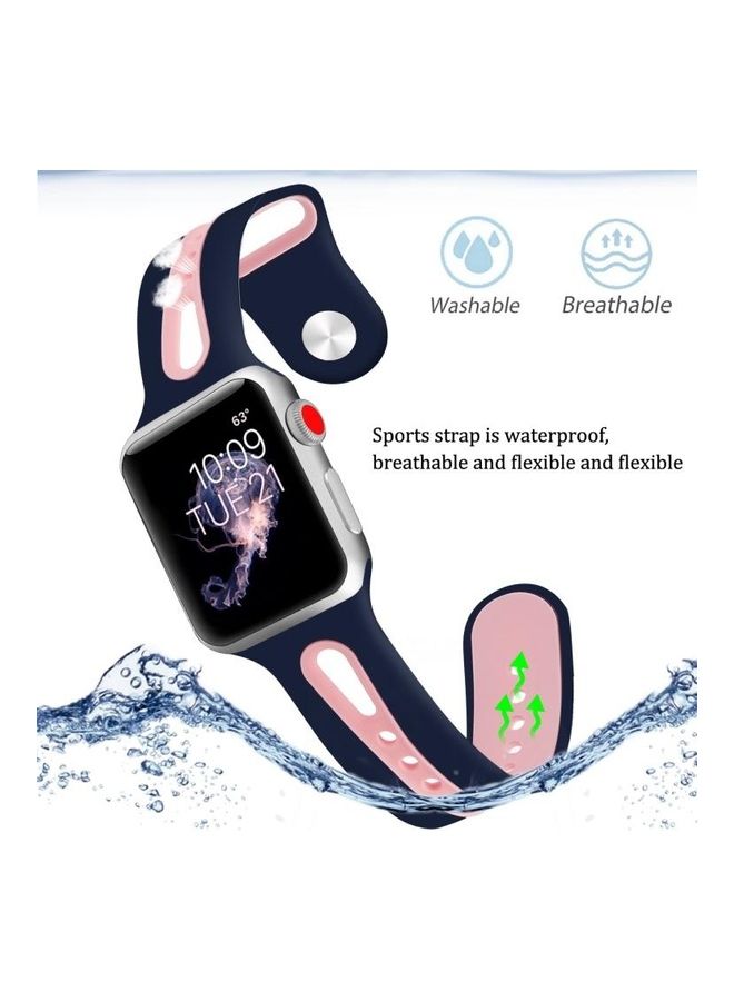 NIBEMINENT Two-tone Silicone Open Watchband for Apple Watch Series 7/6/SE/5/4/3/2/1 42/44/45mm Blue/Pink - Image 5