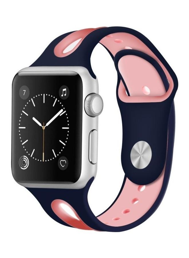 NIBEMINENT Two-tone Silicone Open Watchband for Apple Watch Series 7/6/SE/5/4/3/2/1 42/44/45mm Blue/Pink - Image 3