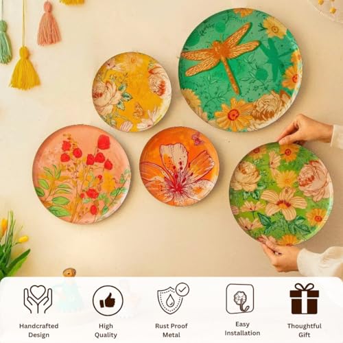 RITUALISTIC Pastel Blooms Wall Plate for home decor | Metal Iron wall decor items for living room | gifts for family & freind | home decor and house warming gift items | wall art & showpiece| Set of 5 - Image 3