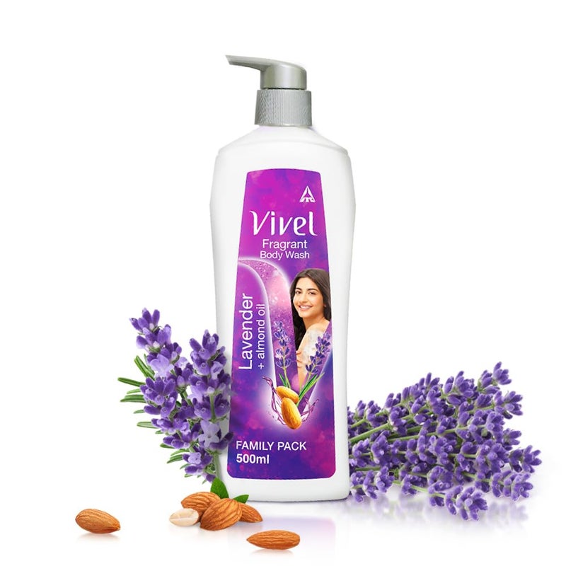 Vivel Fragrant Body Wash Lavender Almond Oil Shower Gel 500 ml Pump Bottle Moisturizing Bodywash For Soft Smooth Skin Effective Cleansing For Women Men - Image 1