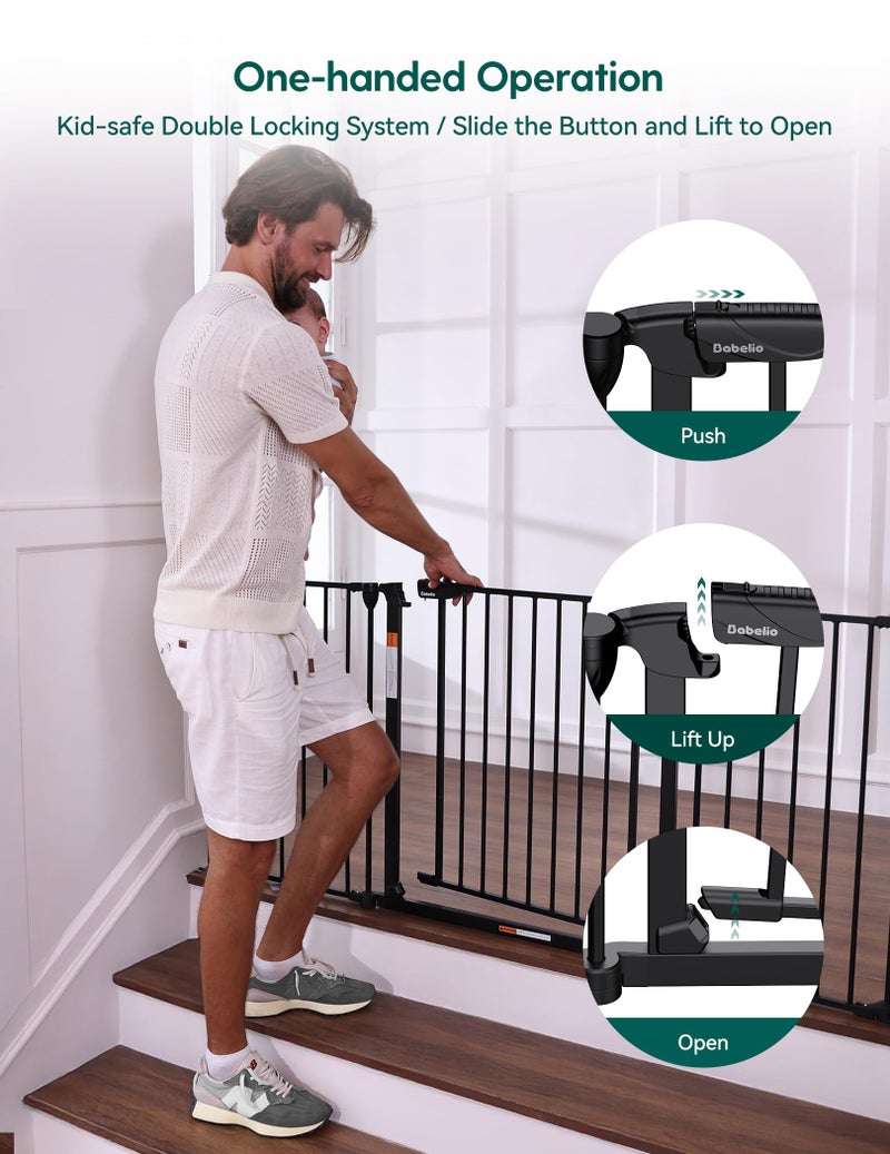 BABELIO بوابة أطفال بابل 72" عريضة جداً، 30" ارتفاع، بوابة حيوانات آلية الإغلاق للدرج، مطبخ، أبواب، مدفأة، مثبتة بالأجهزة، بوابة داخلية للحيوانات الأليفة، قابلة للطي، 3 ألواح معدنية، سوداء - Image 5
