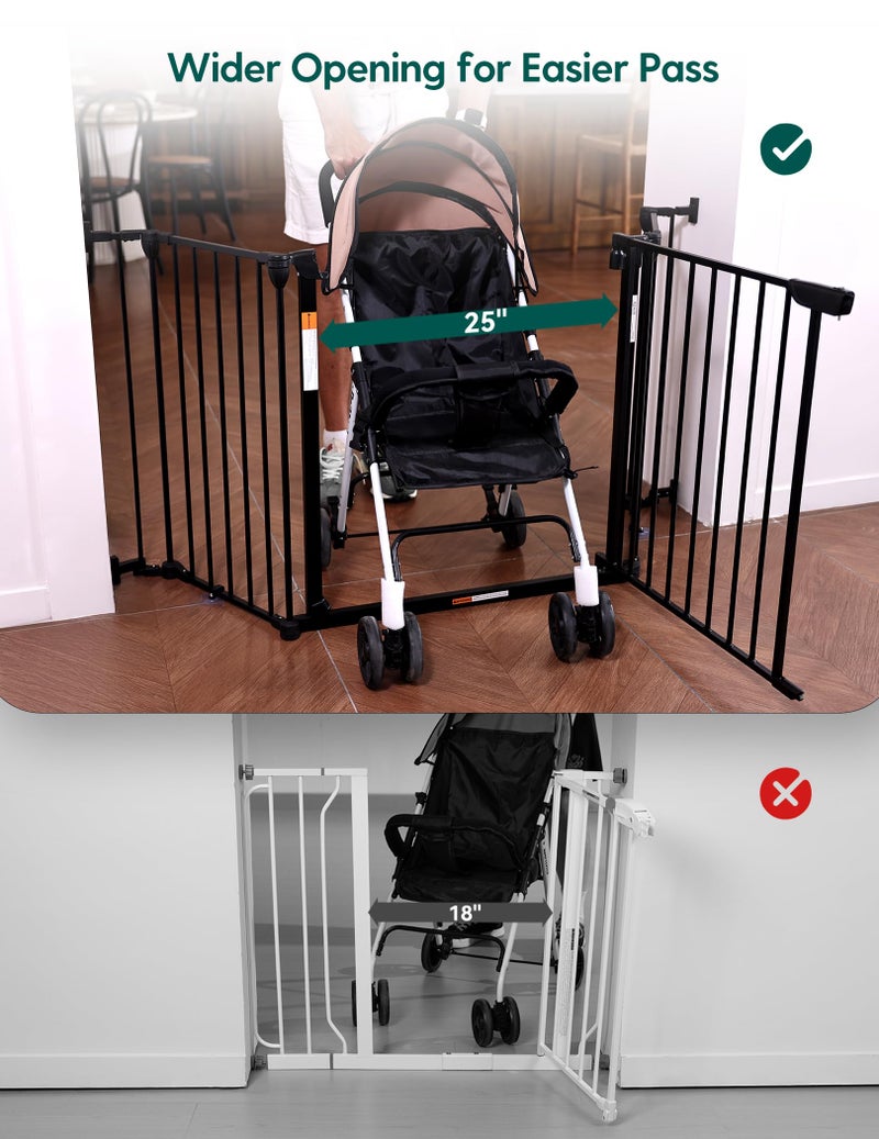 BABELIO بوابة أطفال بابل 72" عريضة جداً، 30" ارتفاع، بوابة حيوانات آلية الإغلاق للدرج، مطبخ، أبواب، مدفأة، مثبتة بالأجهزة، بوابة داخلية للحيوانات الأليفة، قابلة للطي، 3 ألواح معدنية، سوداء - Image 2