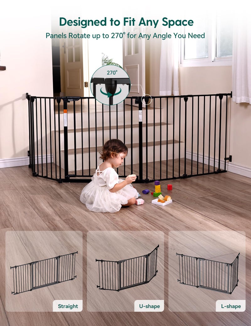 BABELIO بوابة أطفال بابل 72" عريضة جداً، 30" ارتفاع، بوابة حيوانات آلية الإغلاق للدرج، مطبخ، أبواب، مدفأة، مثبتة بالأجهزة، بوابة داخلية للحيوانات الأليفة، قابلة للطي، 3 ألواح معدنية، سوداء - Image 3