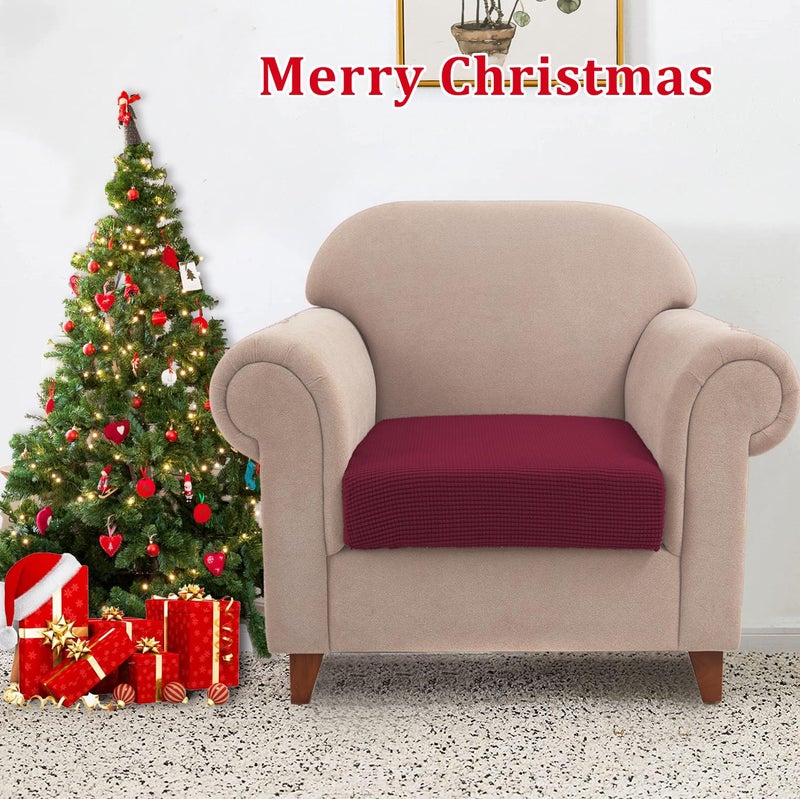 NC HOME Water Repellent Sofa Couch Cushion Covers Sofa Seat Slipcover  Armchair Furniture Protector for Camper  Soft Flexibility Chair Cushion Cover  Christmas Decor (Small  Wine) - Image 2