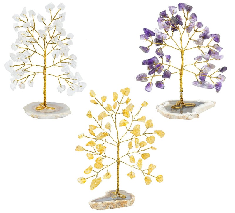 HindCraft Amethyst Citrine Clear Quartz Crystal Trees for Home Office Items for Good Luck showpiece for Home Decor Table Decorative Items Gift Items Room Decor Wedding Gift Set of 3 - Image 4