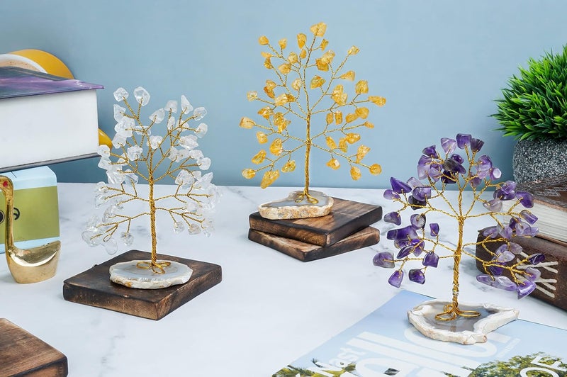 HindCraft Amethyst Citrine Clear Quartz Crystal Trees for Home Office Items for Good Luck showpiece for Home Decor Table Decorative Items Gift Items Room Decor Wedding Gift Set of 3 - Image 2