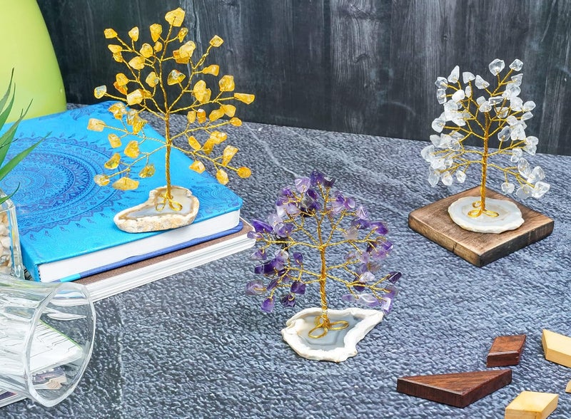 HindCraft Amethyst Citrine Clear Quartz Crystal Trees for Home Office Items for Good Luck showpiece for Home Decor Table Decorative Items Gift Items Room Decor Wedding Gift Set of 3 - Image 3