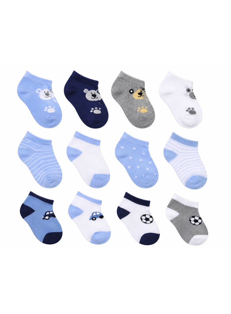 12 Pairs Baby Socks for Boys, Soft Comfortable Ankle Socks, Assorted Colors, 0-24 Months - Image 2