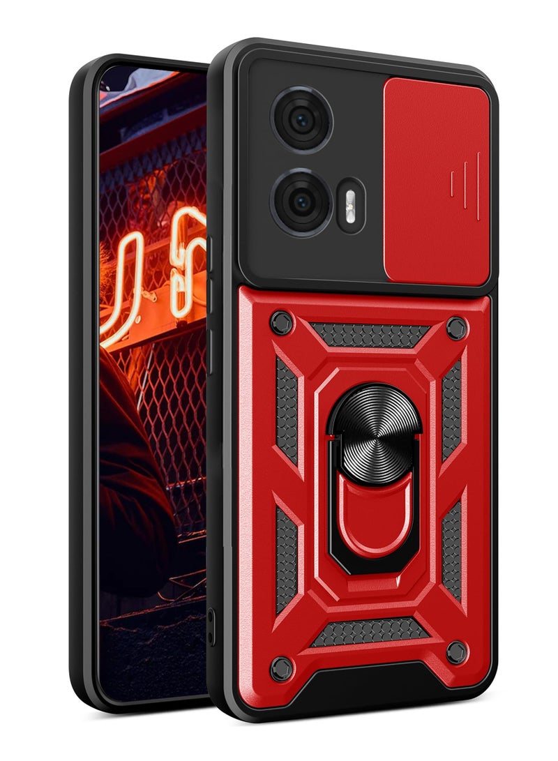 for Motorola Edge 50 Fusion Case, Slide Camera Lens Cover, Magnetic Ring Holder Kickstand Protective Phone Case for Motorola Edge 50 Fusion, Red