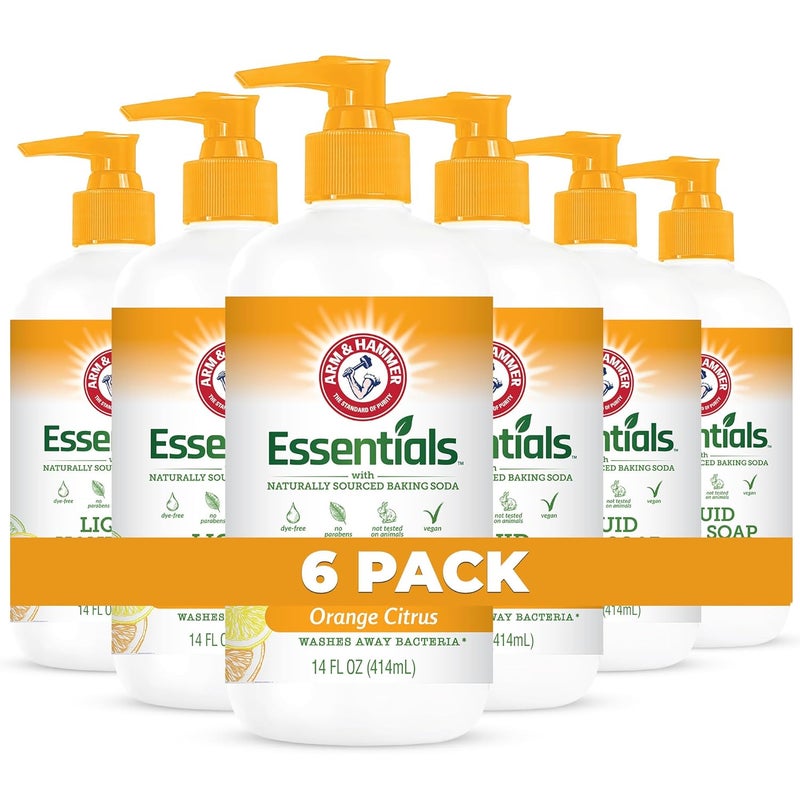 Arm & Hammer 6 Pack Liquid Hand Soap for Skin Cleaning - Cleanser for Kitchen & Bathroom with Orange Citrus - Natural Hand Soap Cleanses, Softens 14 FL Oz (414ml)