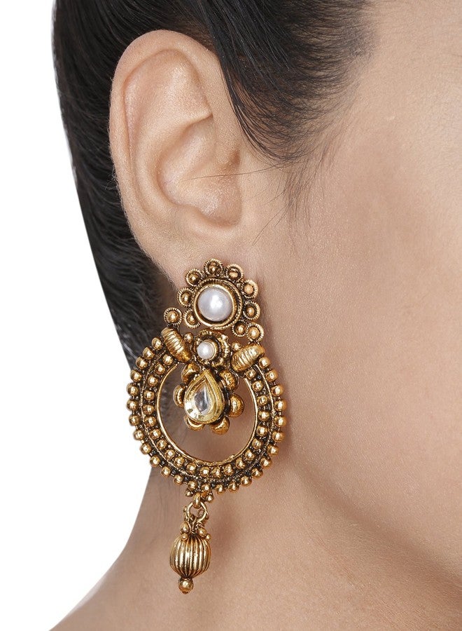 Shining Diva Golden Gold-plated Antique Kundan Fancy Party Wear Earrings for Girls and Women - Image 2