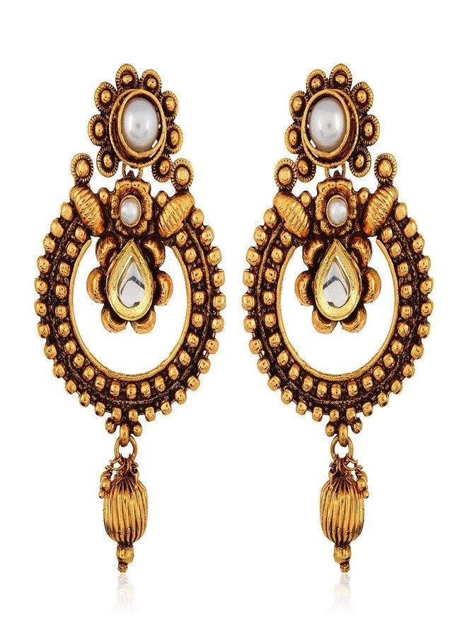 Shining Diva Golden Gold-plated Antique Kundan Fancy Party Wear Earrings for Girls and Women - Image 1