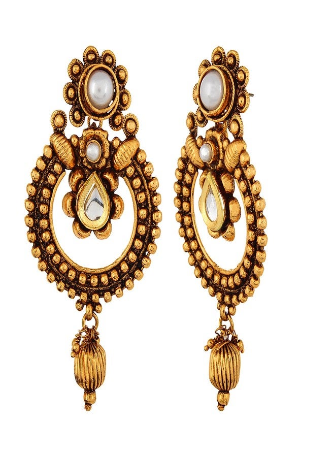 Shining Diva Golden Gold-plated Antique Kundan Fancy Party Wear Earrings for Girls and Women - Image 3