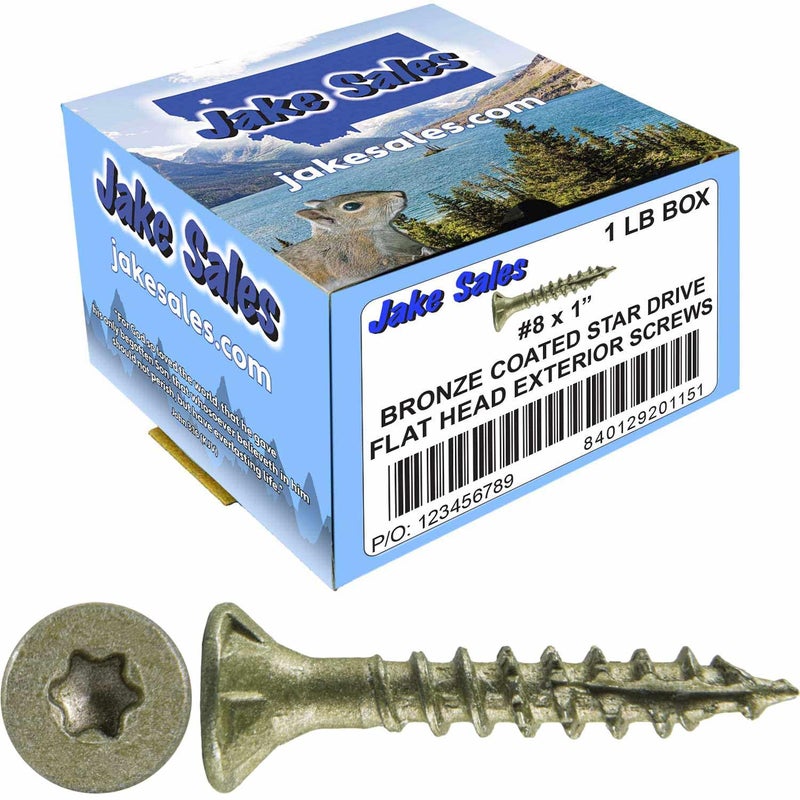 Jake Sales 8 x 1 Bronze Coated Exterior Coated ACQ Compatible Multipurpose Wood Screw TorxStar Drive Flat Head 1 Pound 288 Screws - Image 2