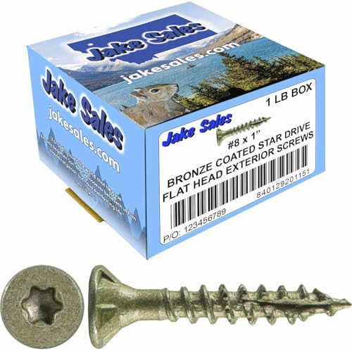 Jake Sales 8 x 1 Bronze Coated Exterior Coated ACQ Compatible Multipurpose Wood Screw TorxStar Drive Flat Head 1 Pound 288 Screws - Image 1