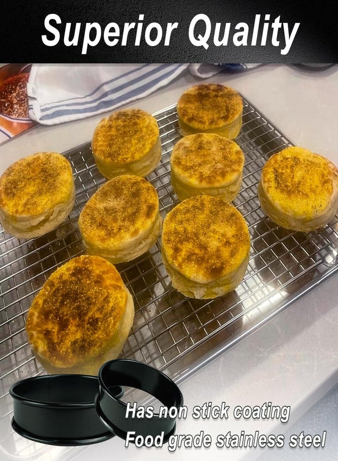 Qicfrk 10 Pack Crumpet Rings Nonstick 4 Inch English Muffin Rings, Stainless Steel Double Rolled Tart Rings Cooking Rings,Crumpet Rings for baking, pancakes - Image 3