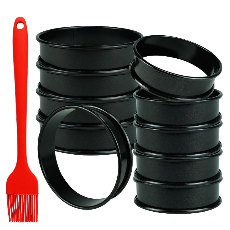 Qicfrk 10 Pack Crumpet Rings Nonstick 4 Inch English Muffin Rings, Stainless Steel Double Rolled Tart Rings Cooking Rings,Crumpet Rings for baking, pancakes - Image 1