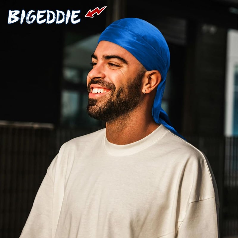 BE BIGEDDIE BIGEDDIE 12Pcs Durag Pack, Durags for Men Silky, Silk Durag for Men Women Waves, Satin Du rag with Long Tail and Wide Straps 12 Colors - Image 4