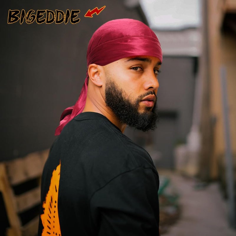 BE BIGEDDIE BIGEDDIE 12Pcs Durag Pack, Durags for Men Silky, Silk Durag for Men Women Waves, Satin Du rag with Long Tail and Wide Straps 12 Colors - Image 5