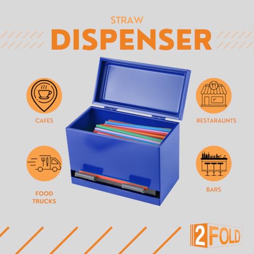 2Fold Stainless Steel Straw Dispenser - Drinking Straw Holder For Bulk Unwrapped Paper and Disposable Plastic Straws - Includes Custom Label Stickers (Blue) - Image 4