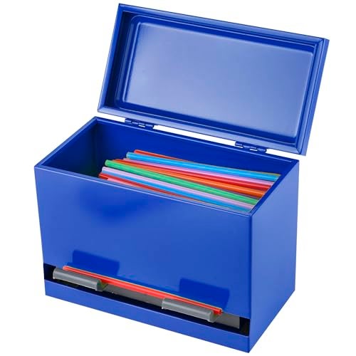 2Fold Stainless Steel Straw Dispenser - Drinking Straw Holder For Bulk Unwrapped Paper and Disposable Plastic Straws - Includes Custom Label Stickers (Blue) - Image 1
