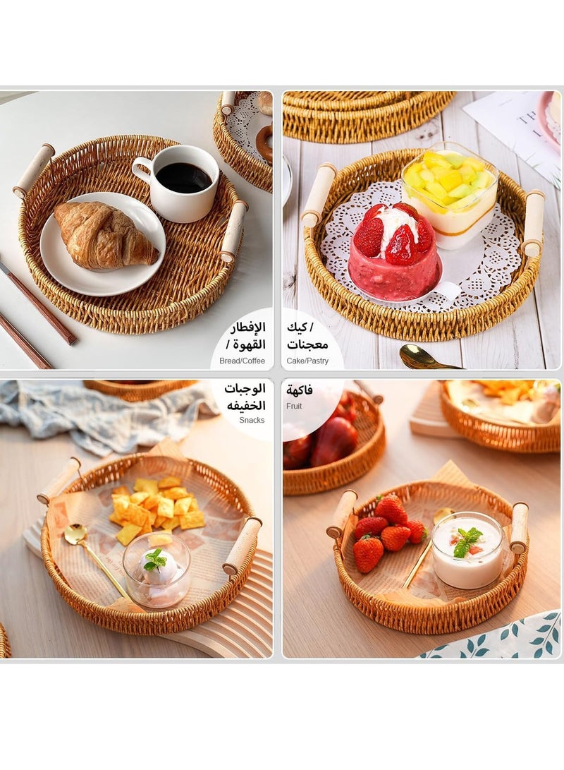 YelaJoy Round Rattan Serving Trays with Handles,   Round Rattan Basket for Bread, Decorative Woven Wicker Baskets Serving Trays for Coffee Table Decor, Bread, Fruit, Snacks  (2 Pcs) - Image 2