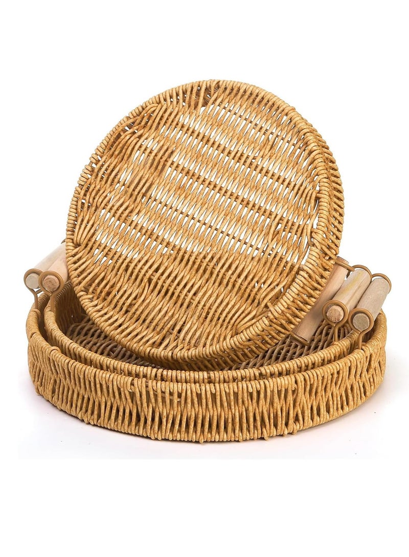YelaJoy Round Rattan Serving Trays with Handles,   Round Rattan Basket for Bread, Decorative Woven Wicker Baskets Serving Trays for Coffee Table Decor, Bread, Fruit, Snacks  (2 Pcs) - Image 1