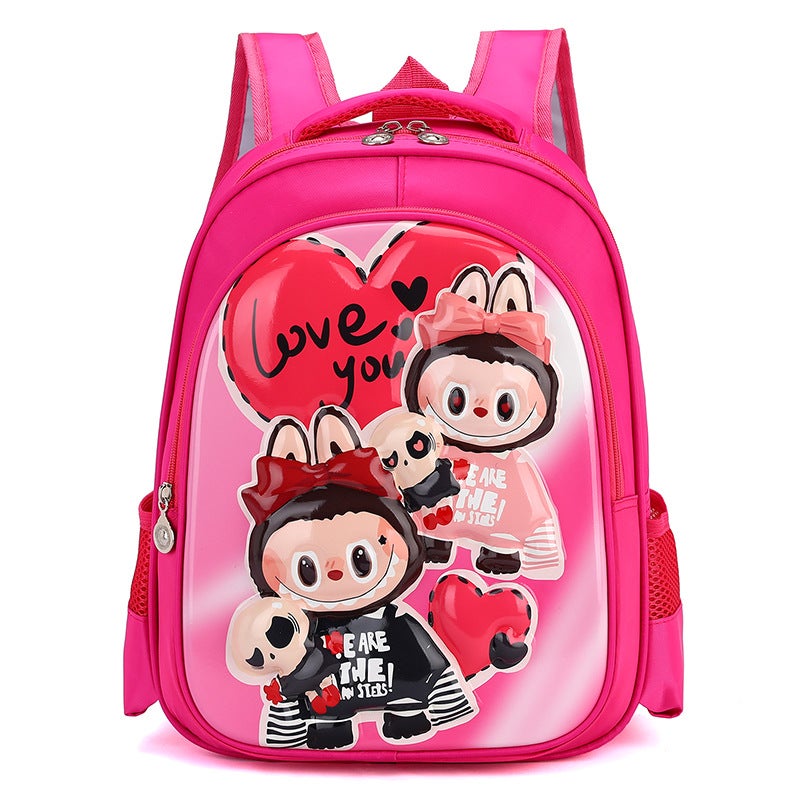 New Labubu Childrens Schoolbag Primary School Students Grade 1-3-6 Cartoon Kindergarten Backpack Cross-border Student Bag Love pink. 