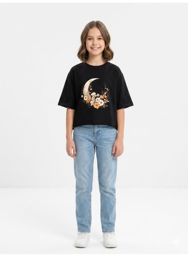 Caesar Girls' cotton short-sleeved t-shirt with prints on the chest - Image 1