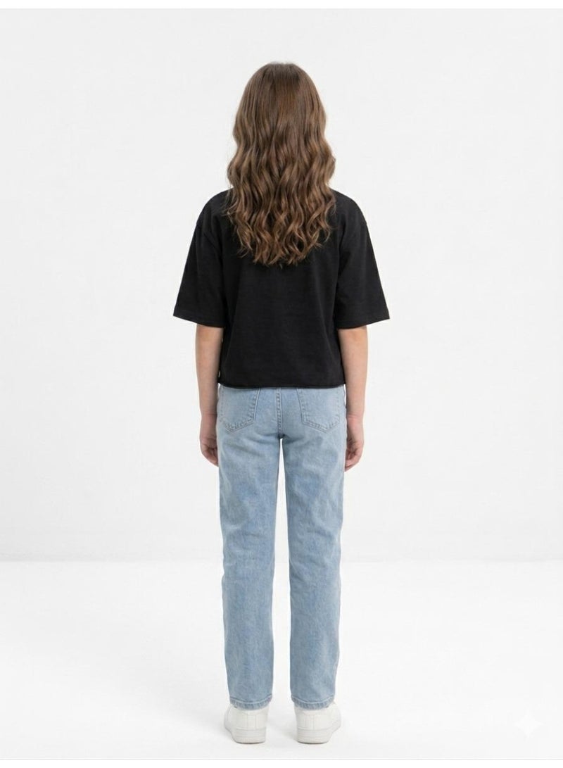 Caesar Girls' cotton short-sleeved t-shirt with prints on the chest - Image 3