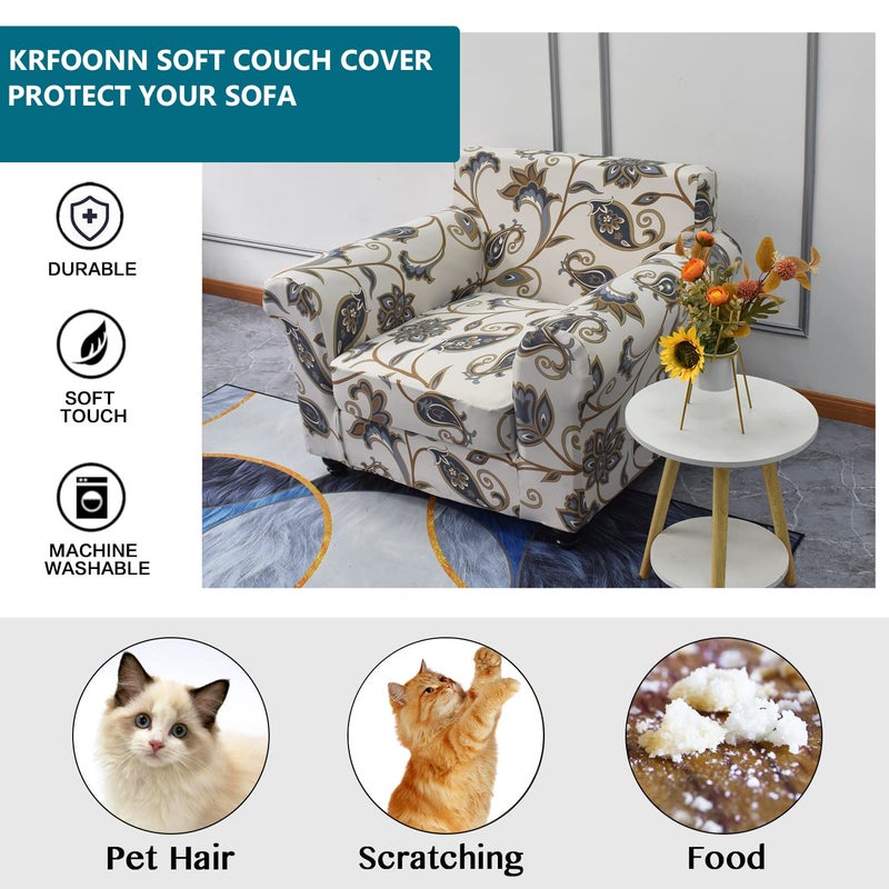KRFOONN 2 Piece Chair Covers Printed Sofa Covers Couch Covers Washable Armchair Sofa Couch Slipcover Furniture Protector with Elastic Bottom for Living Room (Armchair, 03), Small - Image 4