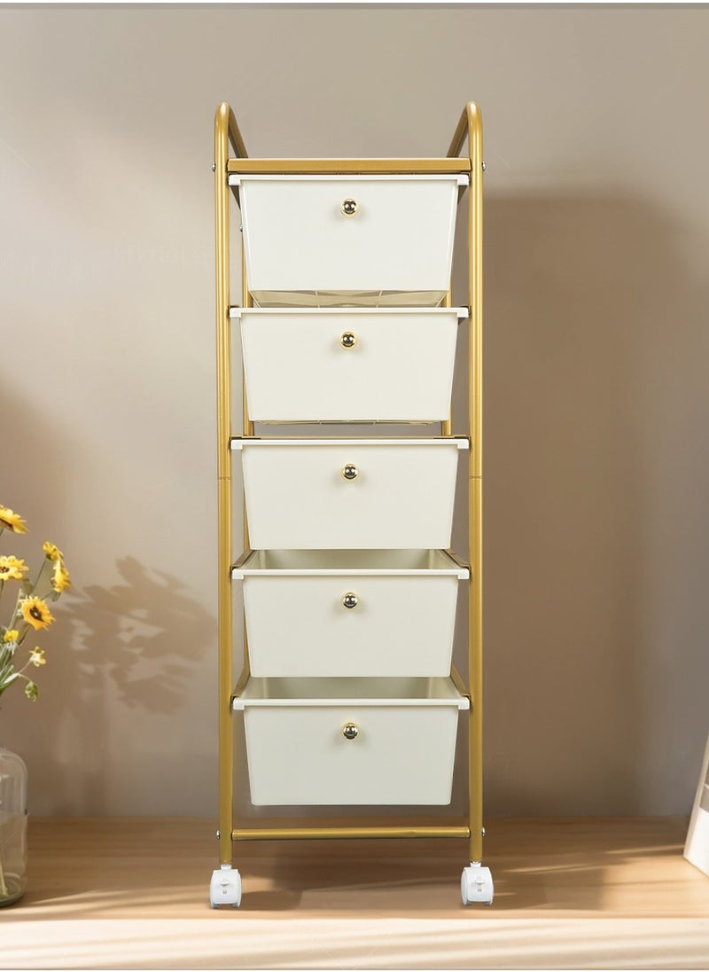 5-Drawer Rolling Storage Cart Multipurpose Mobile Rolling Plastic Drawer Cart with 4 Lockable Caster Wheels, for Crafts Documents Arts and Tools Storage in Classroom, Home, Office, School