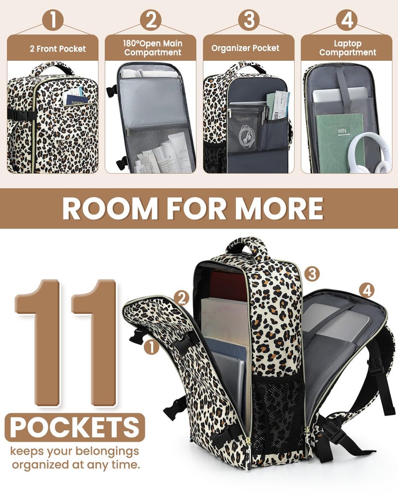 Pritent Travel Backpack for Women Man, Waterproof Personal Item Travel Bag Airline Approved Laptop Backpack Bookbag Weekender bags for Business,Travel, Work Fits 15.6 inch Laptop(Medium,Leopard) - Image 4