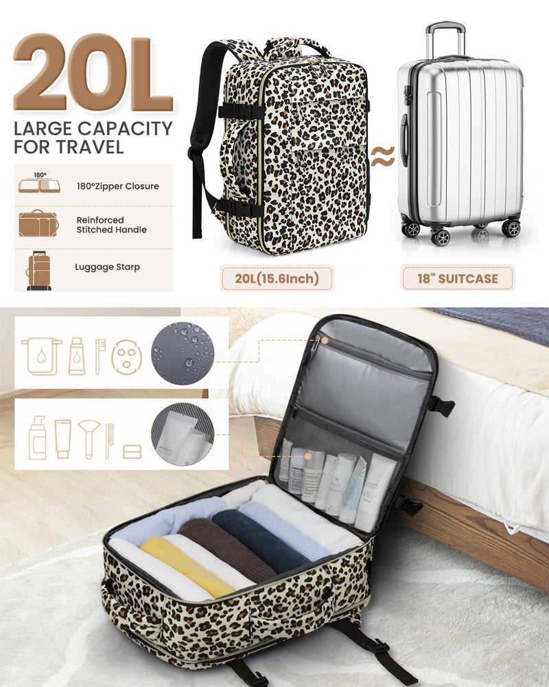 Pritent Travel Backpack for Women Man, Waterproof Personal Item Travel Bag Airline Approved Laptop Backpack Bookbag Weekender bags for Business,Travel, Work Fits 15.6 inch Laptop(Medium,Leopard) - Image 3