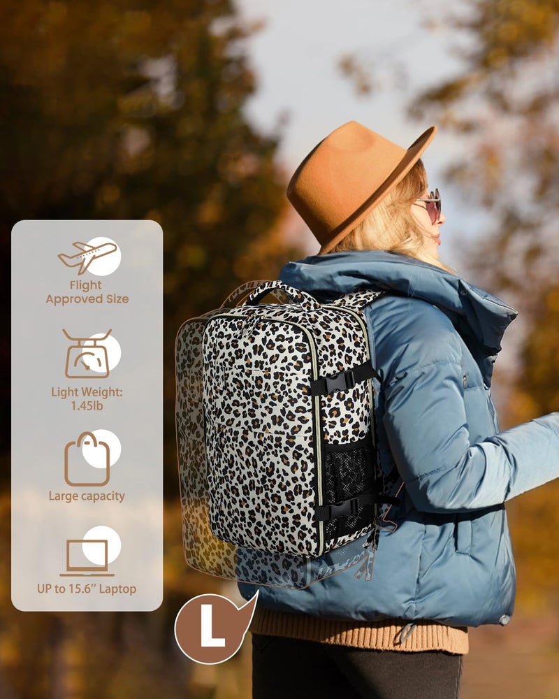 Pritent Travel Backpack for Women Man, Waterproof Personal Item Travel Bag Airline Approved Laptop Backpack Bookbag Weekender bags for Business,Travel, Work Fits 15.6 inch Laptop(Medium,Leopard) - Image 2